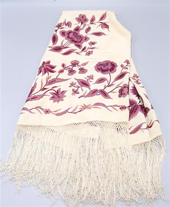 Chinese embroidered silk shawl